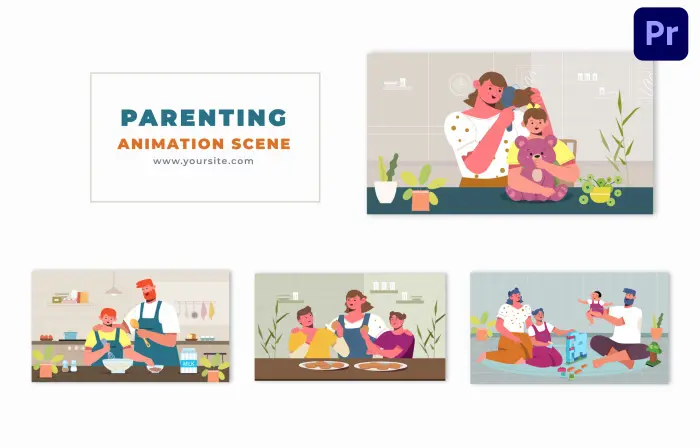 Parents Spending Time with Kids Flat Vector Animation Scene